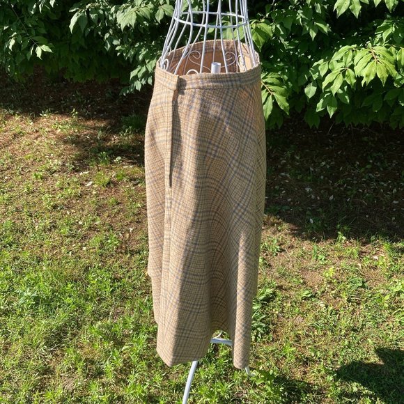 Vintage 50s 60s pendleton wool plaid skirt XS S tartan made in USA beige blue - Picture 5 of 10